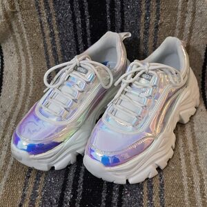 Woke White Iridescent Chunky Sneakers - Women